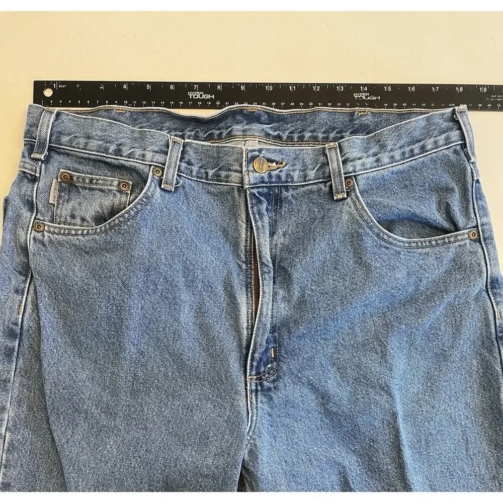 Men Carhartt B18 STW Med Wash Denim Blue Jeans 38 x 36 (Fit: 37 x 35) Straight